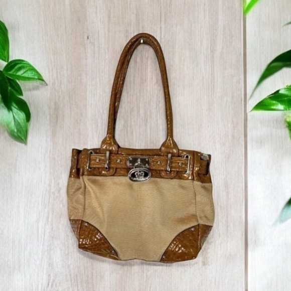 Kathy Van Zeeland Tan Camel Shoulder Hand Bag Faux Alligator Purse - Picture 1 of 15